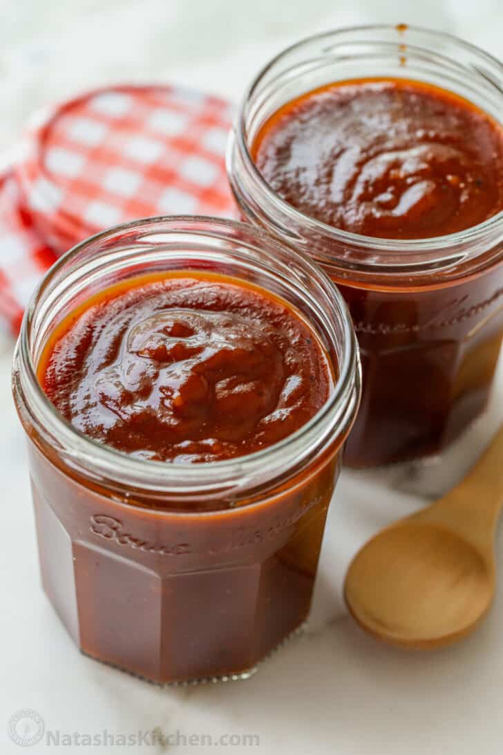 Not only is this homemade BBQ sauce the best you'll ever have, it's also much cheaper than buying it at the store. So easy to make, too! Two jars of homemade BBQ sauce