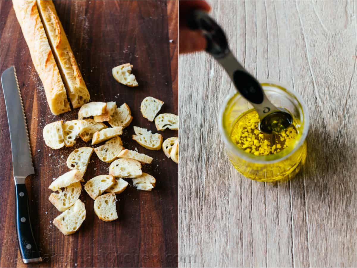 Caesar Salad with crisp homemade croutons and a light caesar dressing. This Classic Ceasar Salad Recipe will impress your dinner guests! #caesarsalad #caesarsaladrecipe #salad #saladrecipes #natashaskitchen #caesardressing #croutonsrecipe #homemadecroutons #howtomakecaesarsalad #easycaesarsalad #homemadecroutons #natashaskitchen How to make croutons with sliced bread and garlic infused olive oil