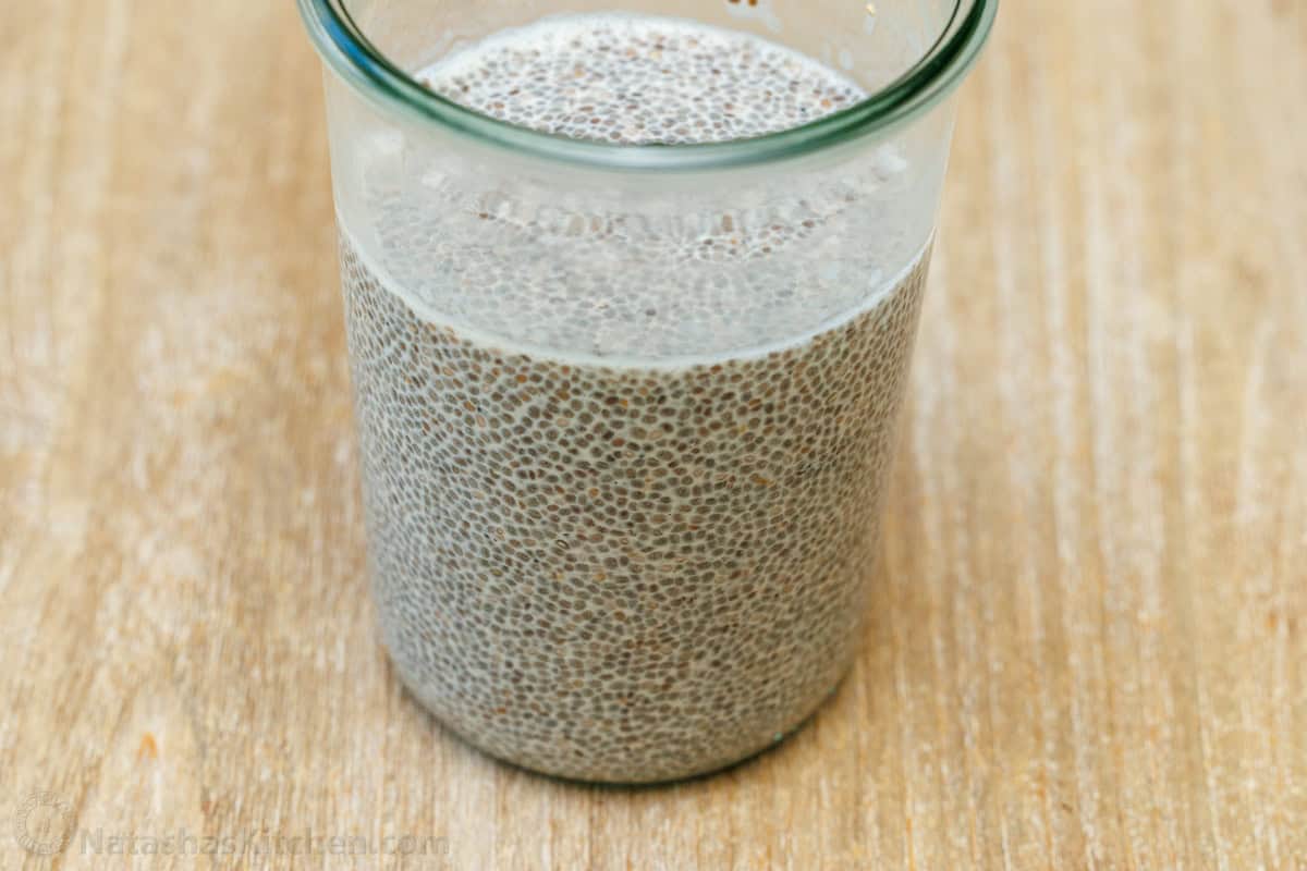 Chia Seed Pudding uses only 3 ingredients to make a delicious and filling breakfast you can prep ahead. Add toppings for the perfect bite. Healthy breakfast with a tapioca texture in milk in a mason jar