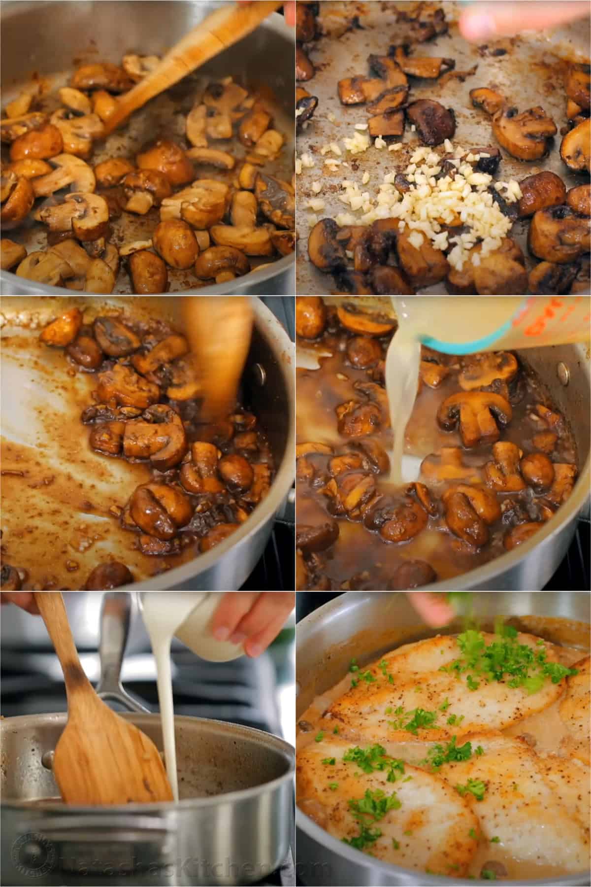 This classic Italian Chicken Marsala is an easy 30-minute chicken dinner. Juicy pan-seared chicken in a creamy mushroom marsala wine sauce. Step by step how to make marsala sauce with mushrooms, garlic, chicken stock and marsala wine