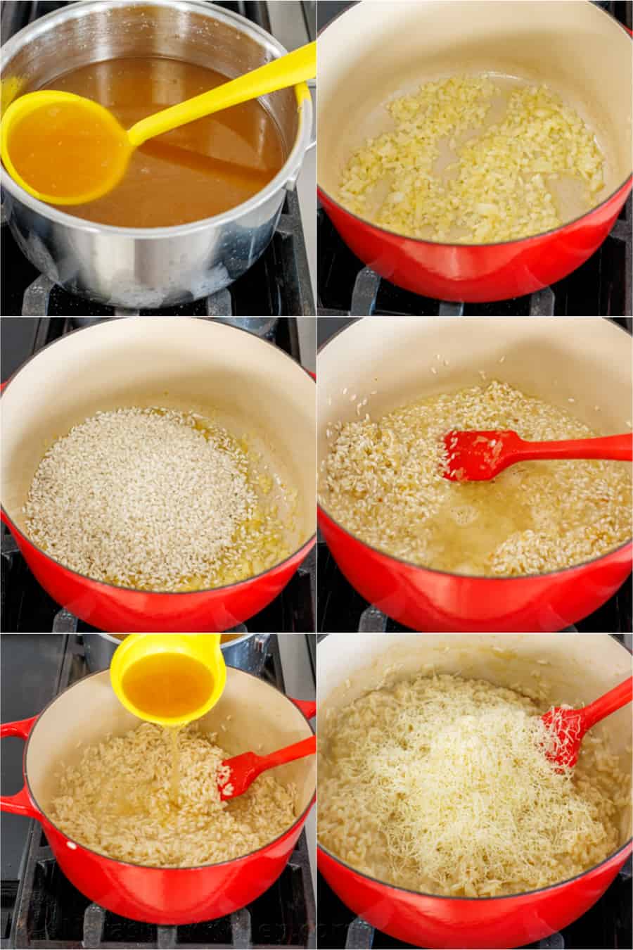 Creamy Parmesan Risotto is the ultimate Italian side dish. Learn how to make the best Risotto that can be modified in so many different ways. how to make risotto step by step collage
