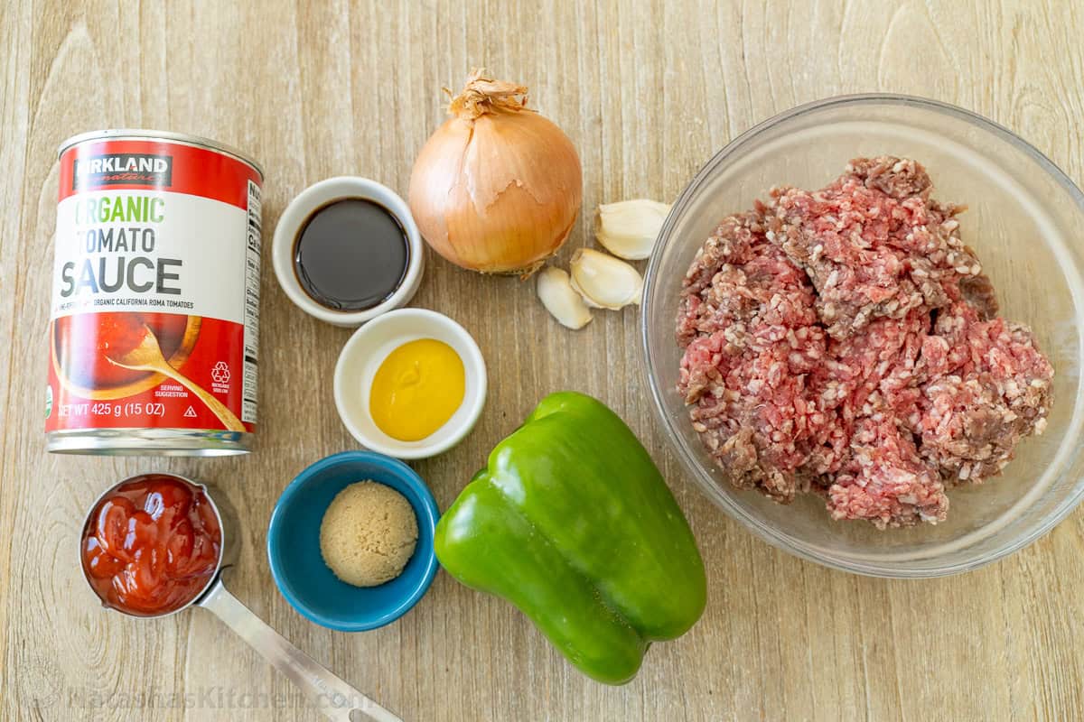 The BEST homemade sloppy joes recipe that is easy to make and loaded with flavors from the rich and flavorful tomato sauce. Ingredients for sloppy joes with ground beef, tomato sauce, bell pepper, onion and seasonings