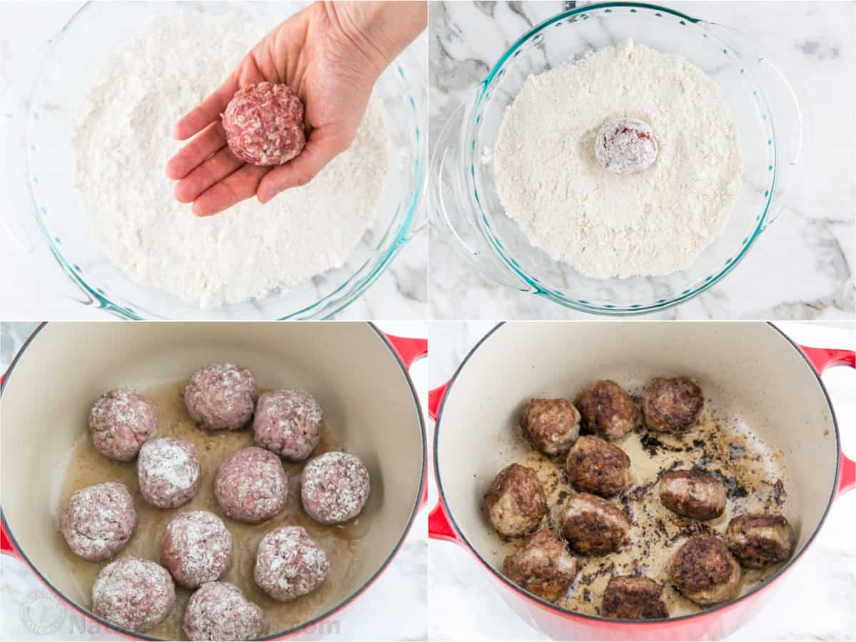 Best Spaghetti and Meatballs recipe made from scratch with homemade marinara sauce in about an hour. Try this classic beginner-friendly meal. Step-by-step photos on how to roll and brown meatballs in flour and a dutch oven